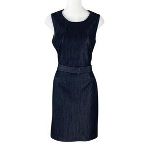 Calvin Klein black denim stretch belted sleeveless sheath dress AG3